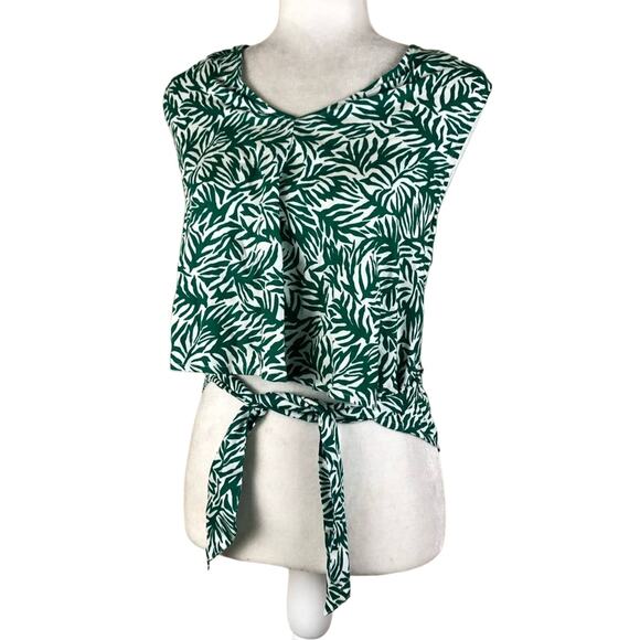 TOPSHOP Green White Palm Wrap Top Crop Tie Size 8 NWOT Tropical Vacation - Picture 2 of 7